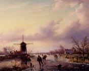 A Winter Landscape With Figures On A Frozen Waterway - 扬·雅各布·柯恩拉德·施普勒